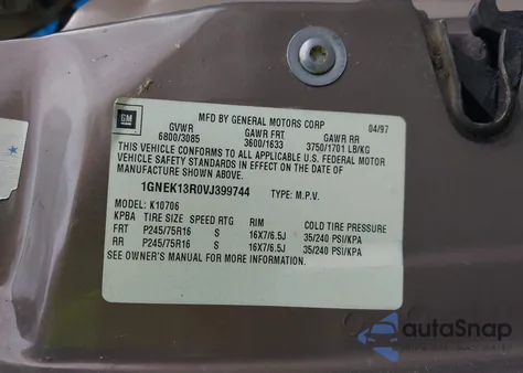 1997 Chevrolet Tahoe Ls from USA, damaged, VIN 1GNEK13R0VJ399744